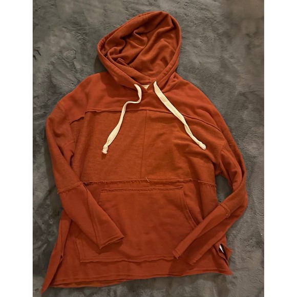 Urban Outfitters Rust Orange Raw Edge Lightweight Hoodie - Picture 1 of 3
